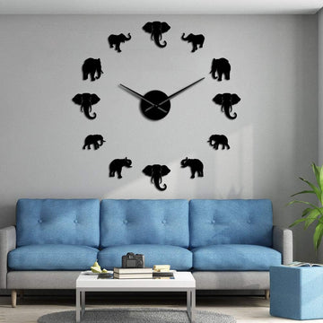 Giant Frameless Elephants DIY Wall Watch