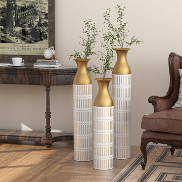 Decorated White Metal Vases Set