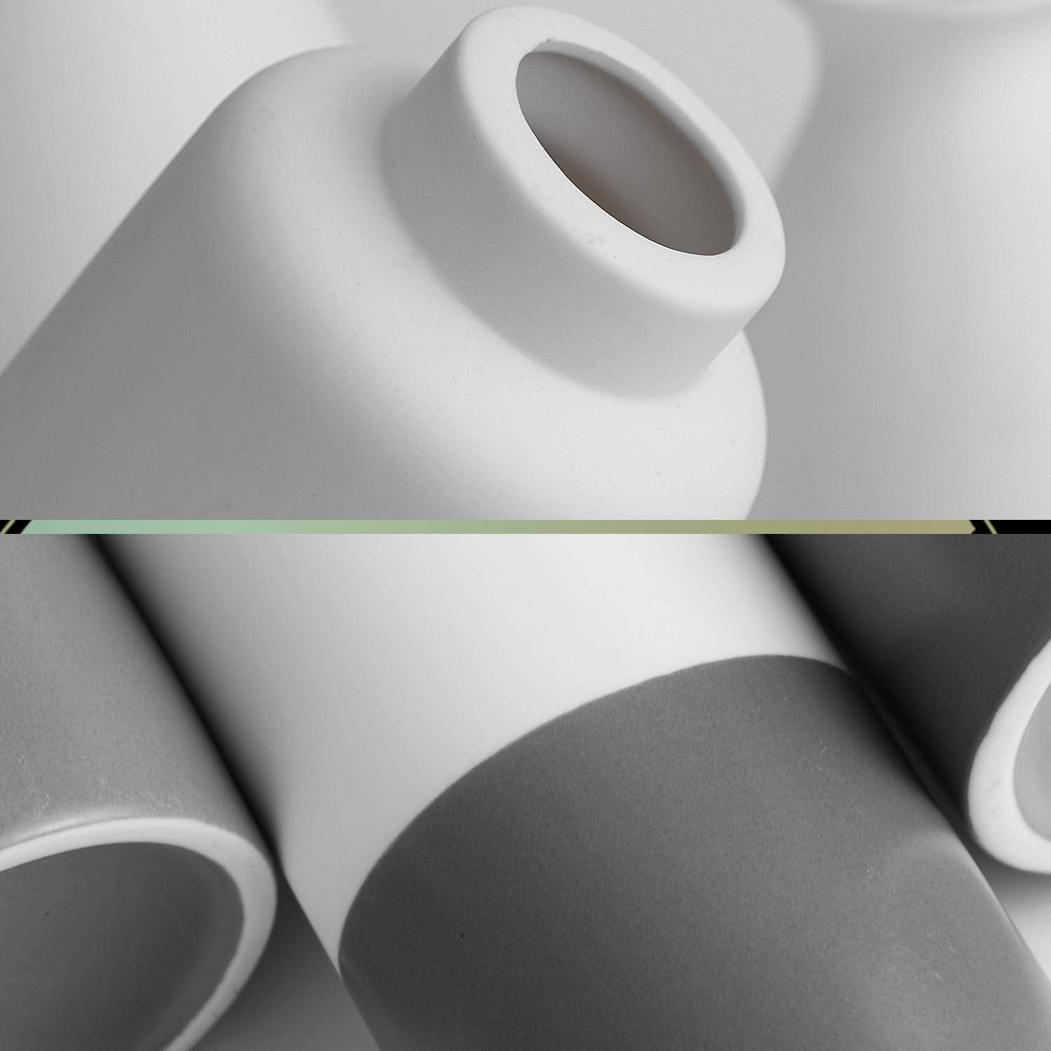 Set of 3 White Gray Ceramic Vase