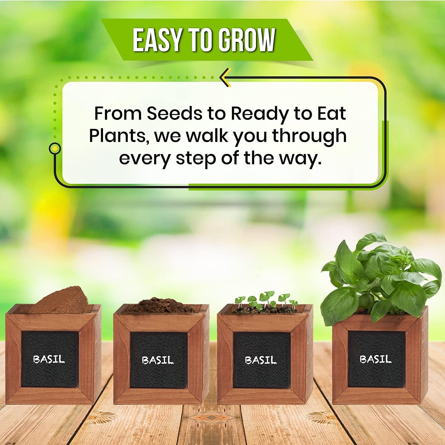 Garden Kit with Wooden Herb Planters