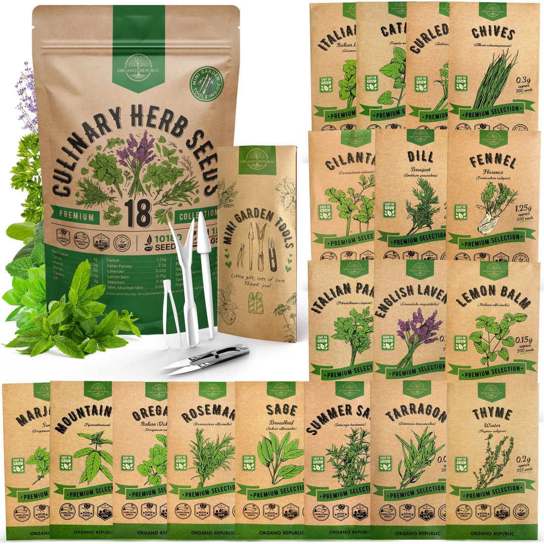 18 Culinary Herbs Seeds Variety Pack 