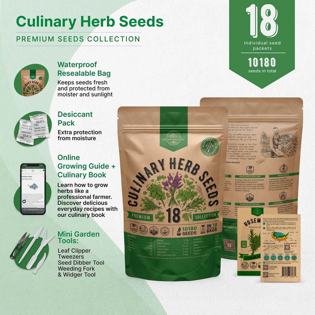 18 Culinary Herbs Seeds Variety Pack 