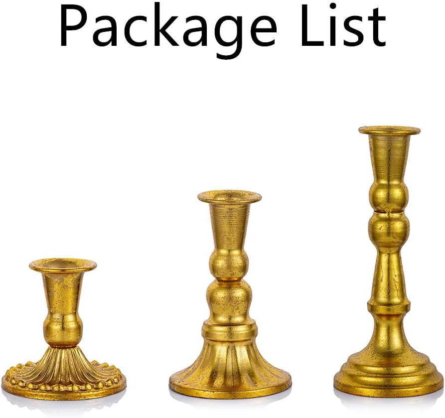 Distressed Gold Taper Candle Holder Set