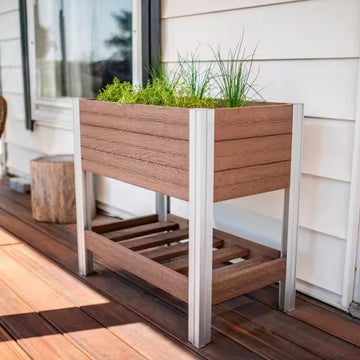 Vinyl Elevated Garden with Storage Shelf