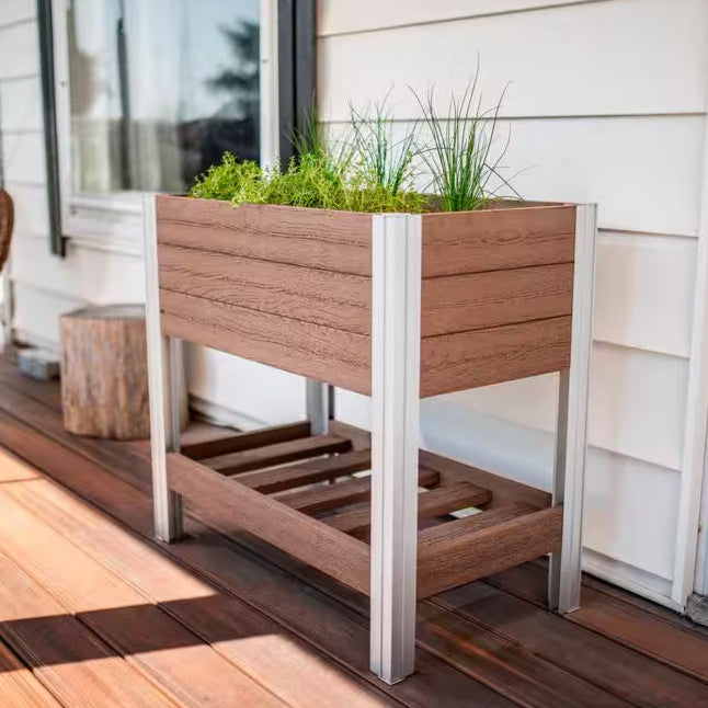 Vinyl Elevated Garden with Storage Shelf