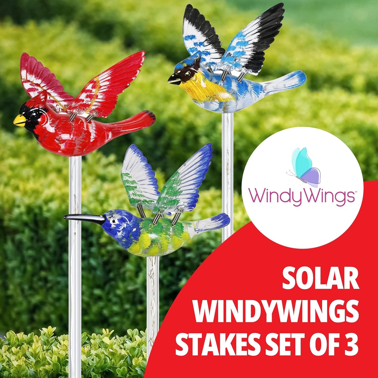 Set of 3 Bird Garden Solar Lights Stakes