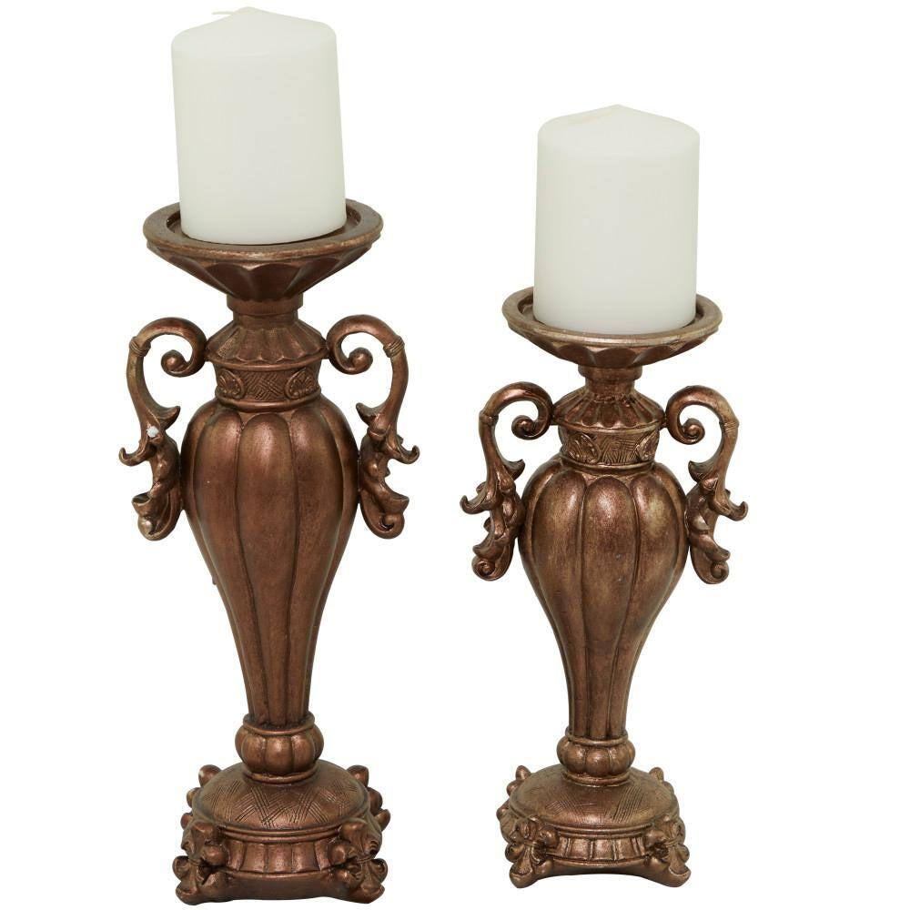 Polystone Scroll Pillar Candle Holder