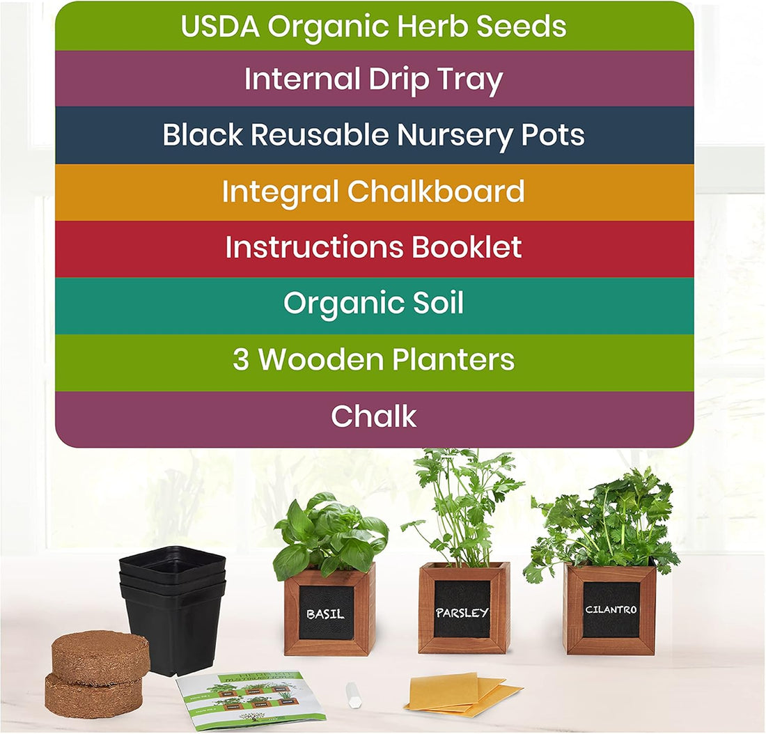 Garden Kit with Wooden Herb Planters