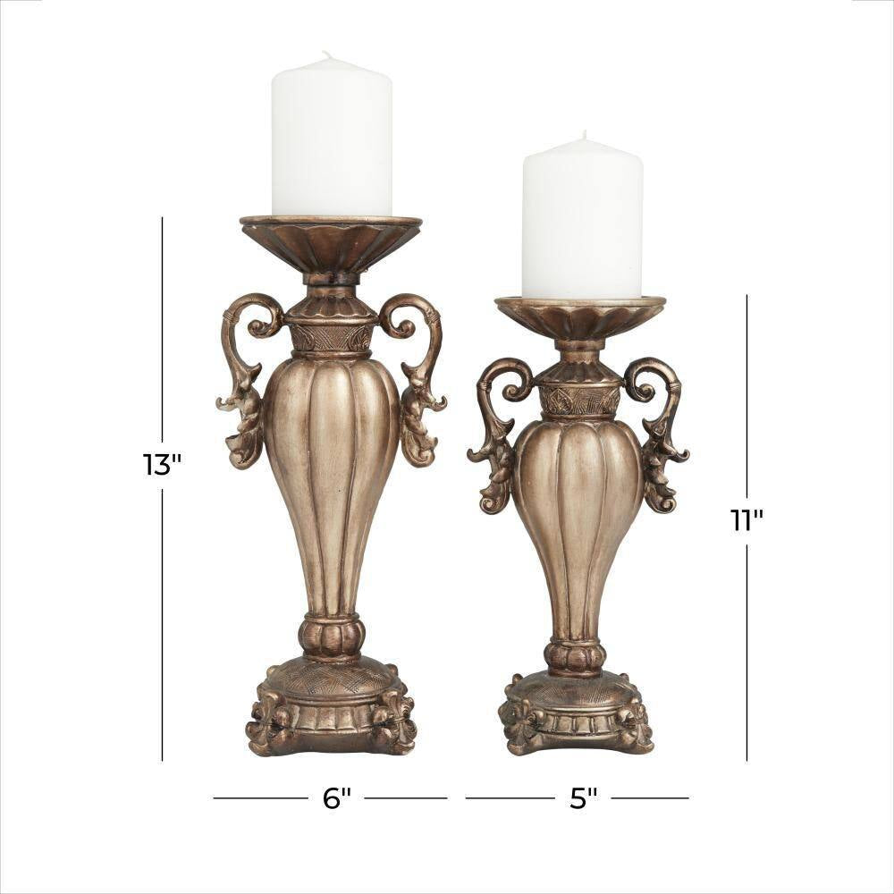Polystone Scroll Pillar Candle Holder