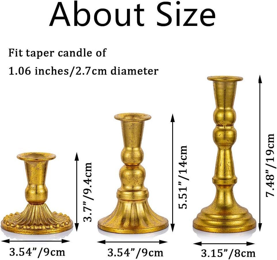 Distressed Gold Taper Candle Holder Set