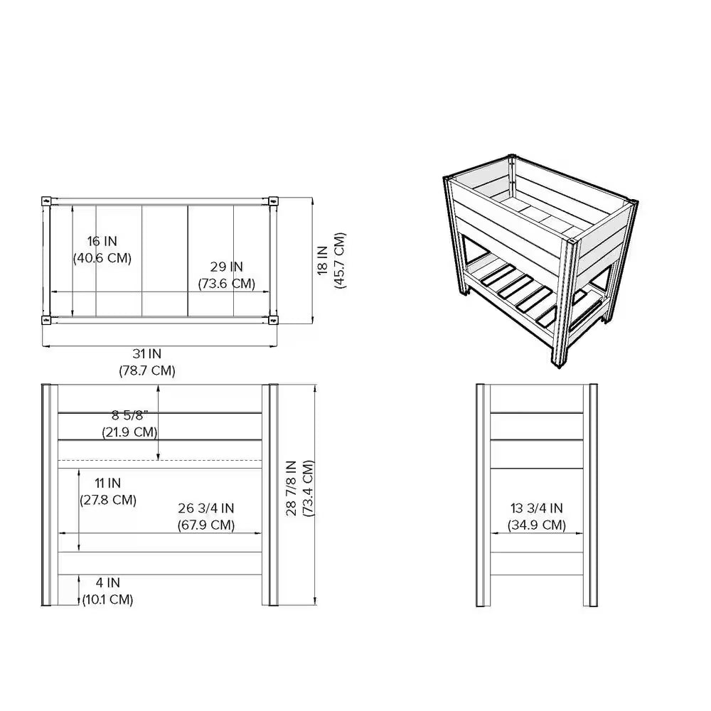 Vinyl Elevated Garden with Storage Shelf