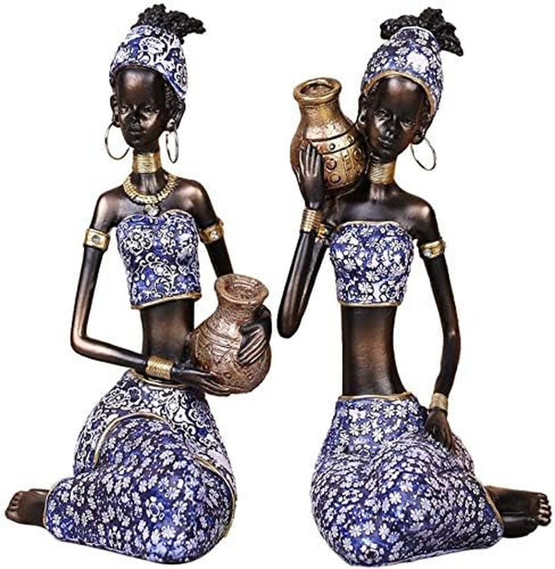 2Pcs Resin African Lady Figurine 