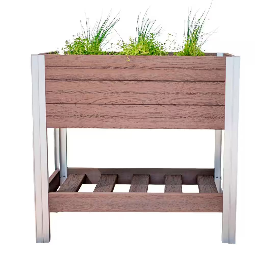 Vinyl Elevated Garden with Storage Shelf