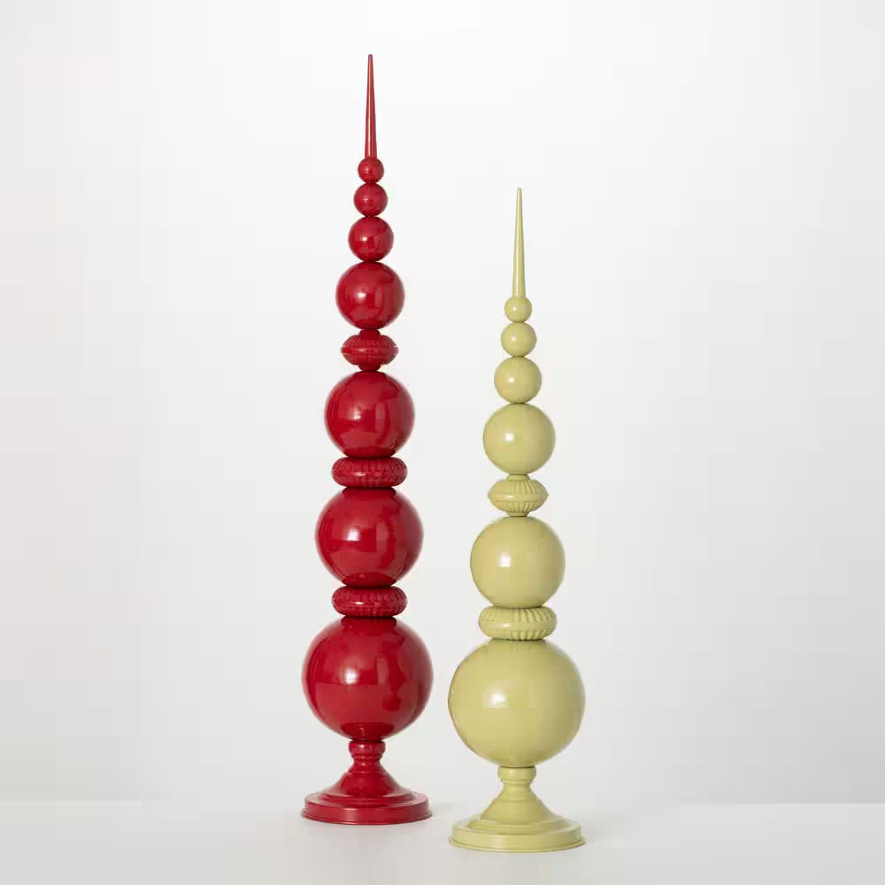 Red & Green Christmas Finial Figurines