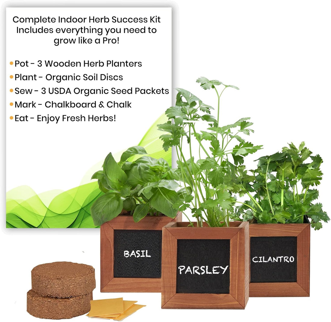 Garden Kit with Wooden Herb Planters