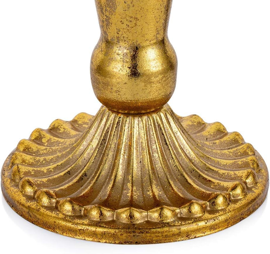 Distressed Gold Taper Candle Holder Set