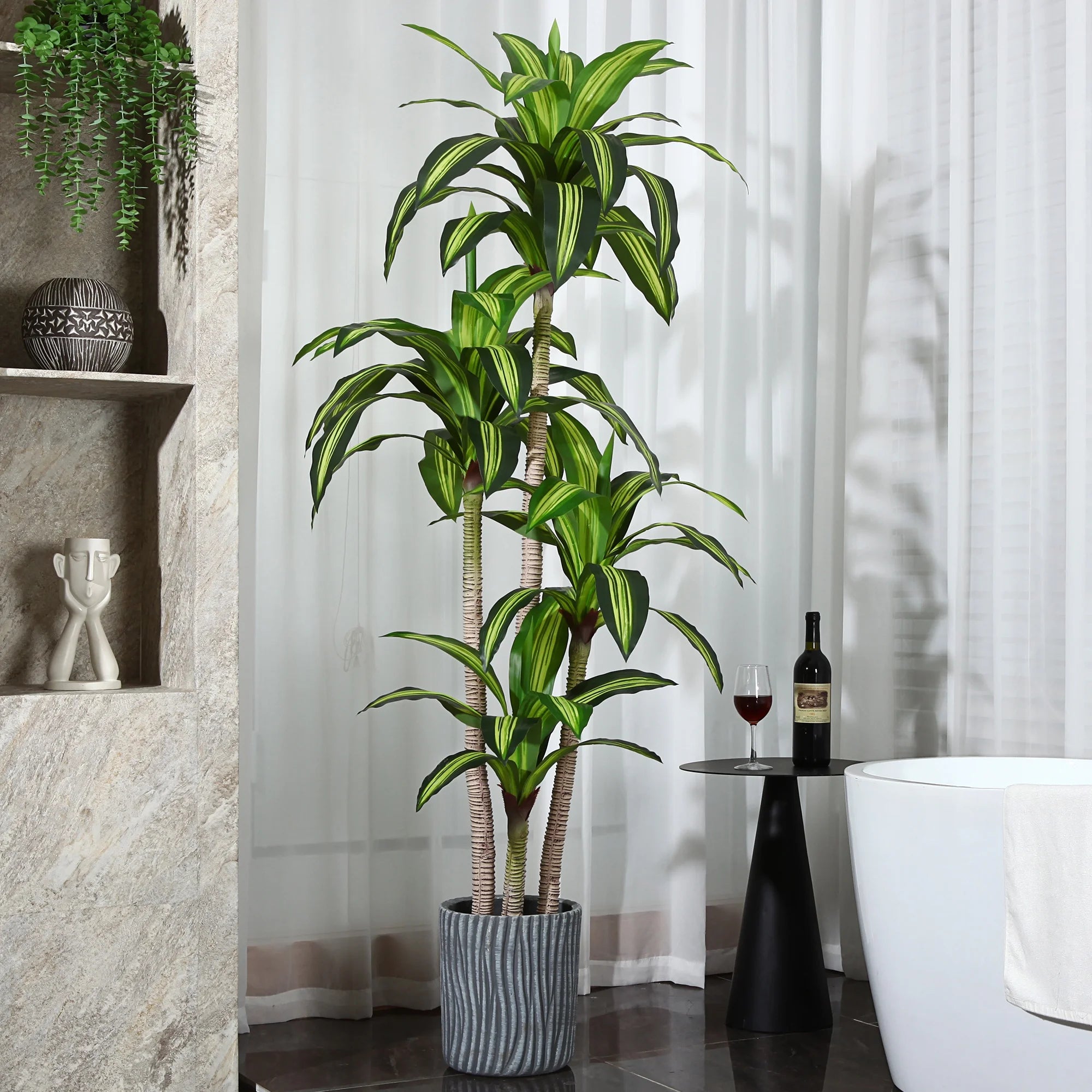 Fake Dracaena Tree in Black Plastic Pot
