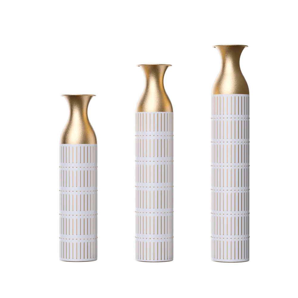 Decorated White Metal Vases Set 