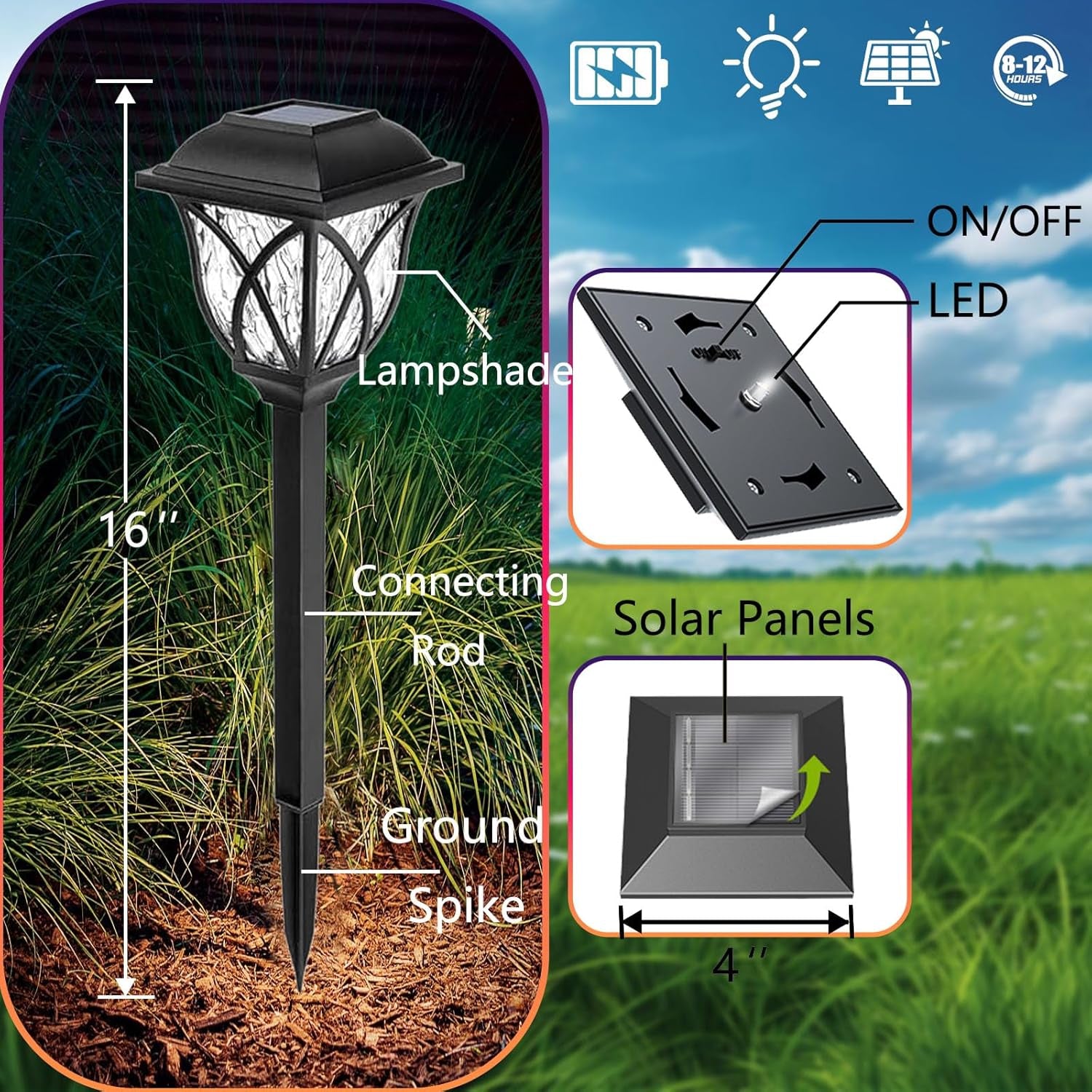 2 Pack LED Solar Lights Outdoor Waterproof