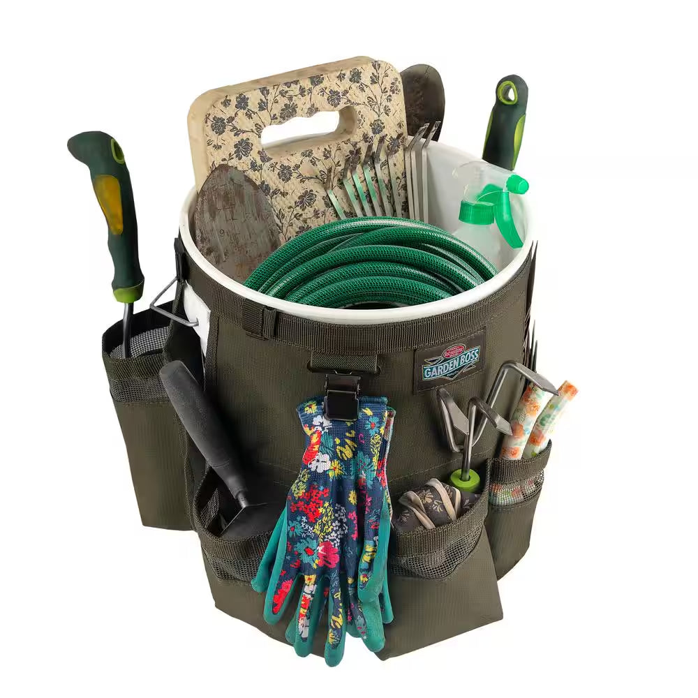 Bucket gardening tool storage bag 