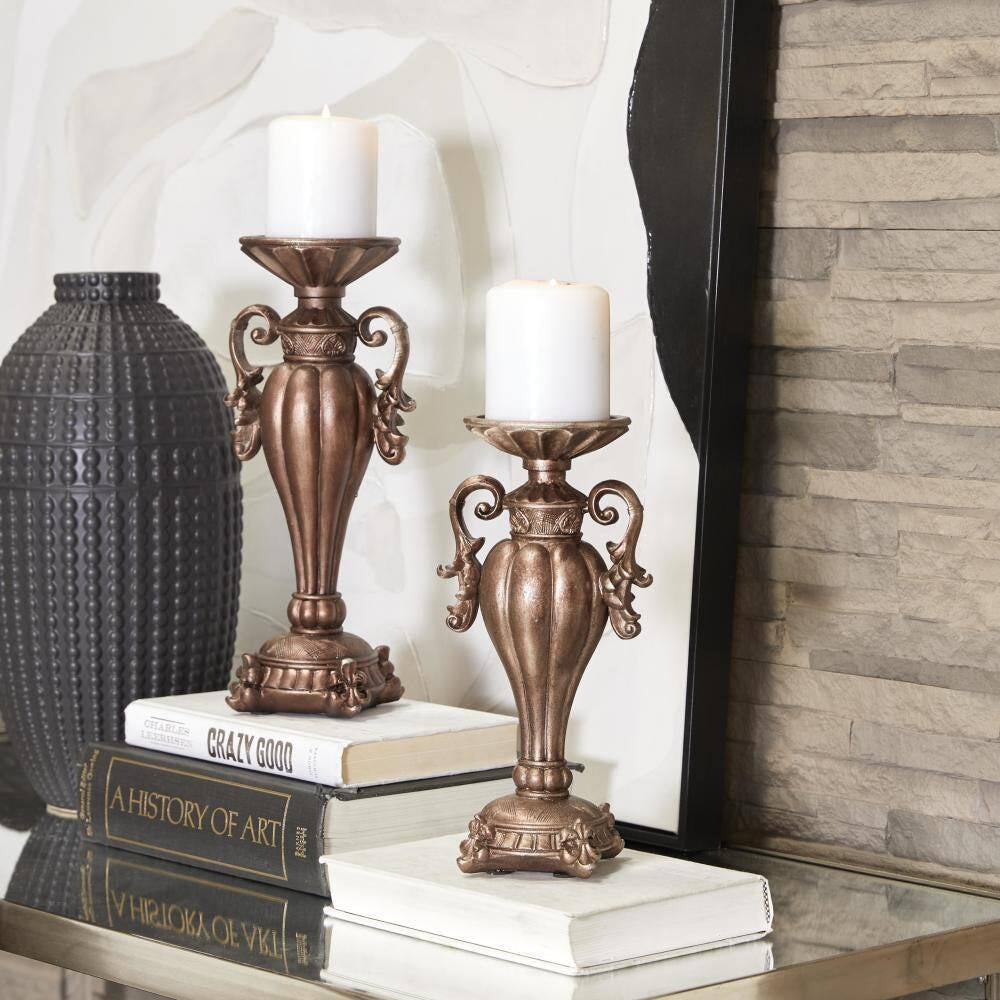 Polystone Scroll Pillar Candle Holder