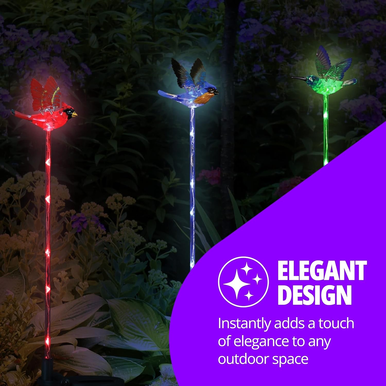 Set of 3 Bird Garden Solar Lights Stakes