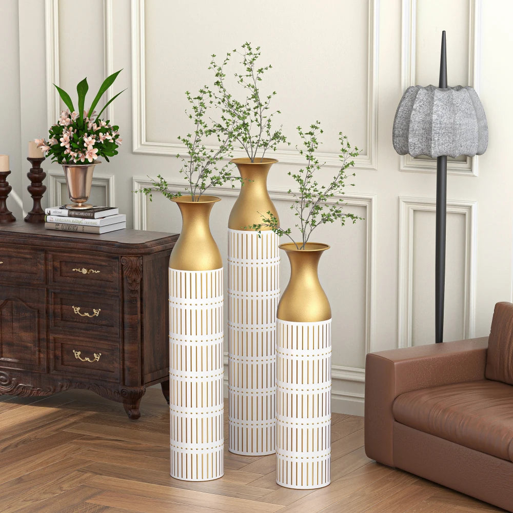 Decorated White Metal Vases Set 