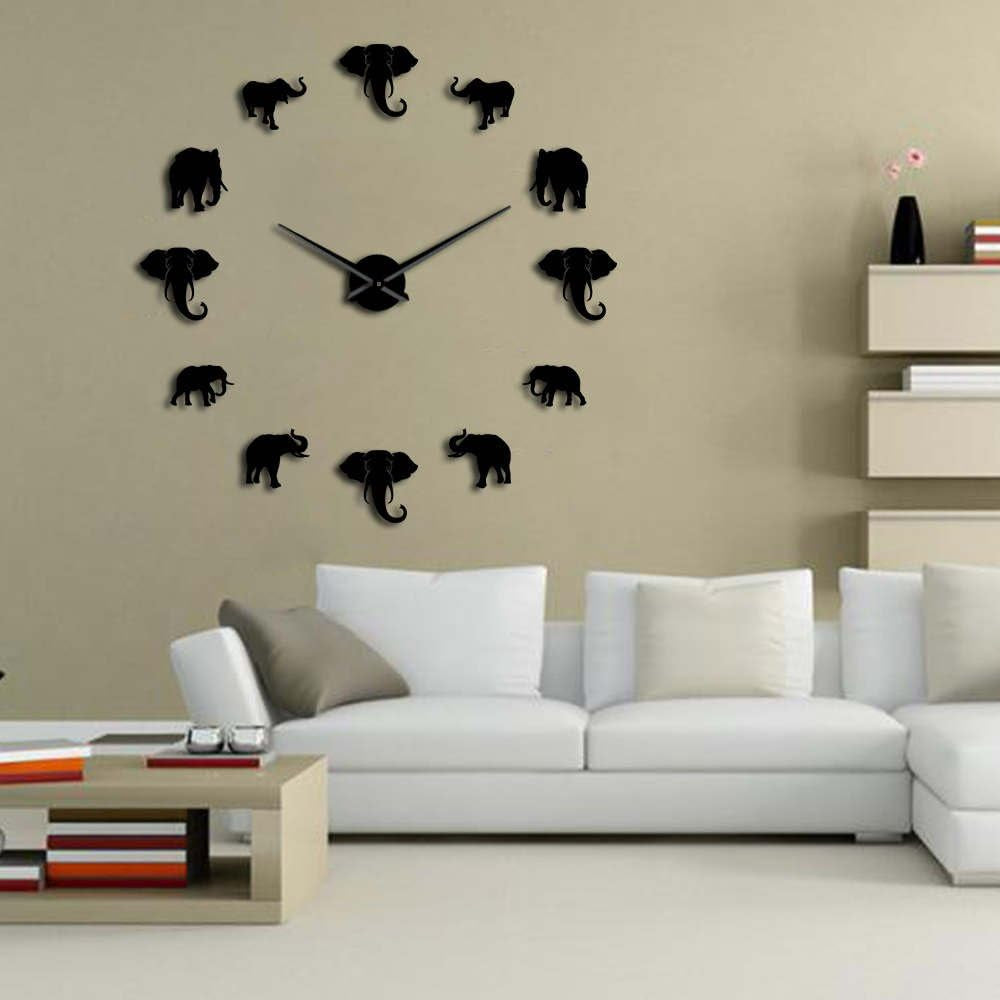Giant Frameless Elephants DIY Wall Watch