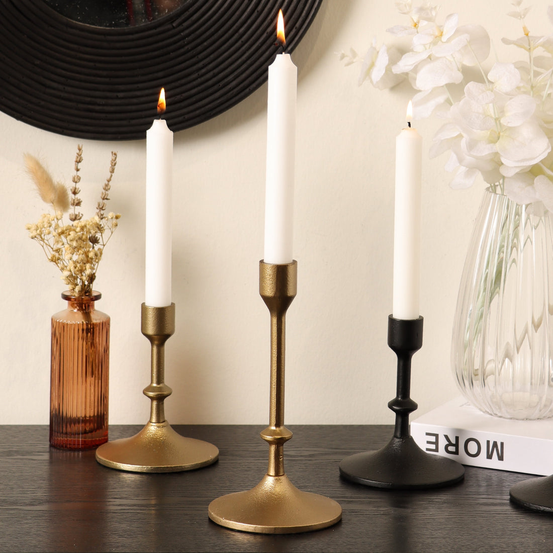 Gold Cast Metal Taper Candle Holder