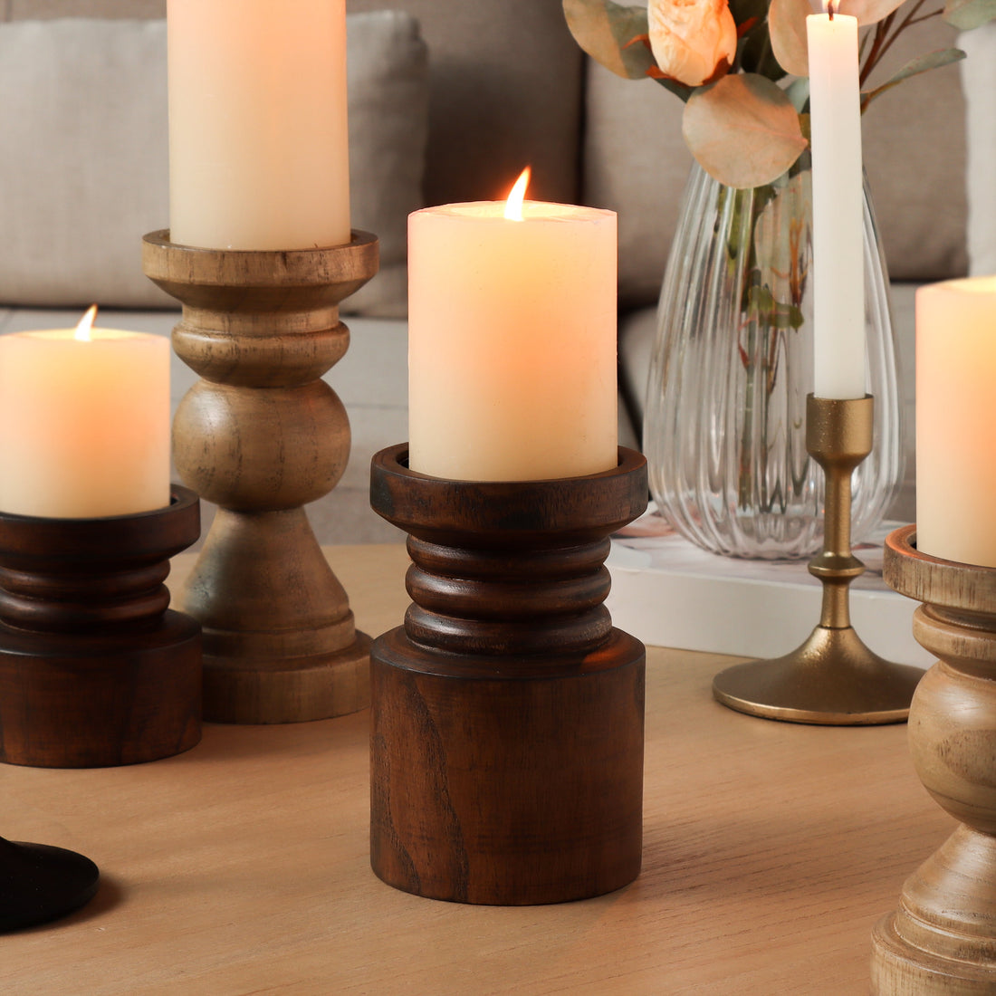 Decorative Wood Pillar Candleholder