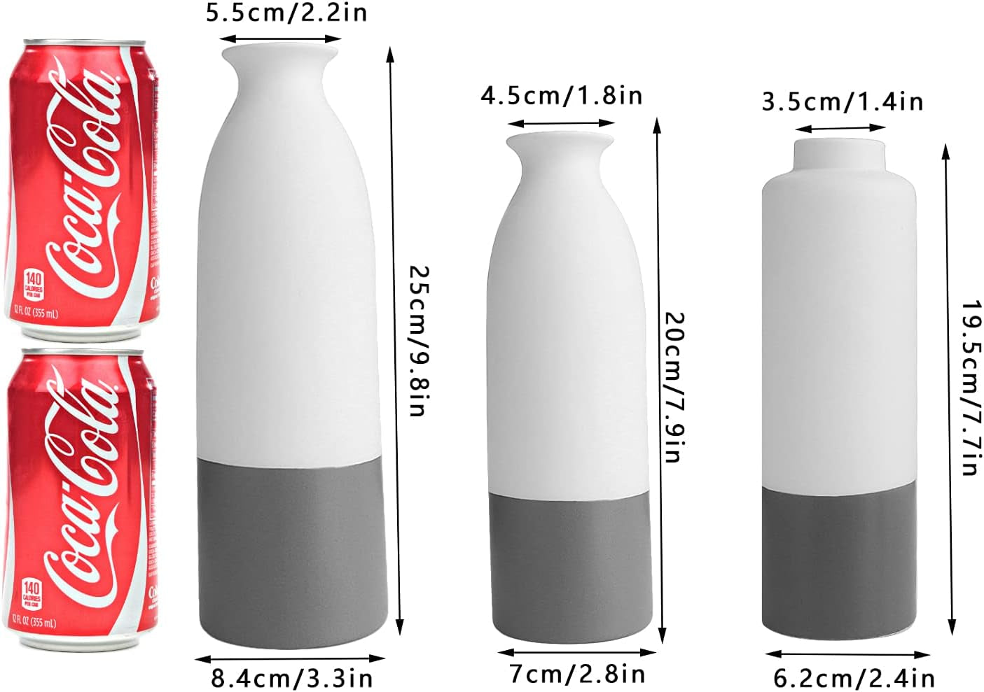 Set of 3 White Gray Ceramic Vase