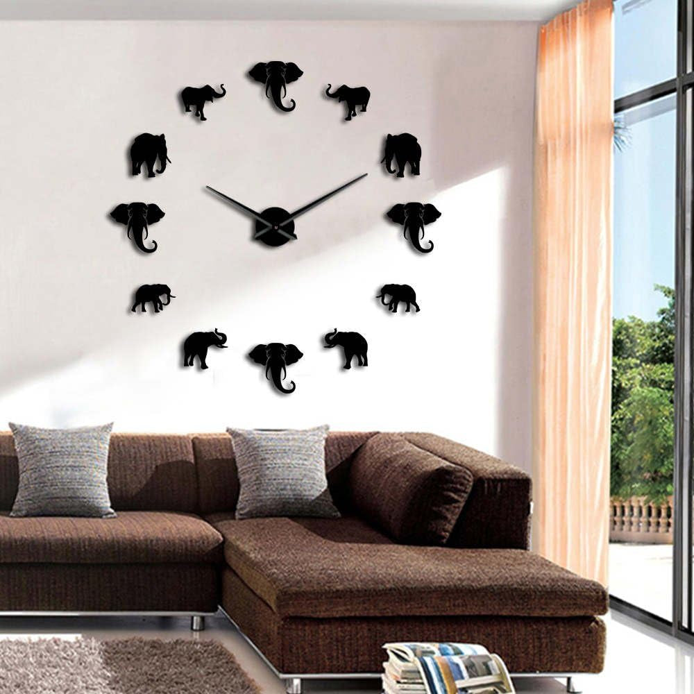 Giant Frameless Elephants DIY Wall Watch