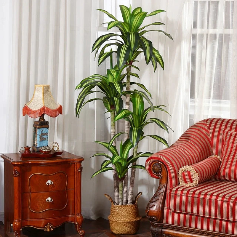 Fake Dracaena Tree in Black Plastic Pot