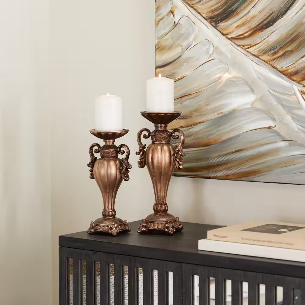 Polystone Scroll Pillar Candle Holder