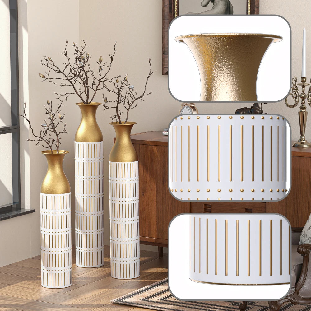 Decorated White Metal Vases Set 