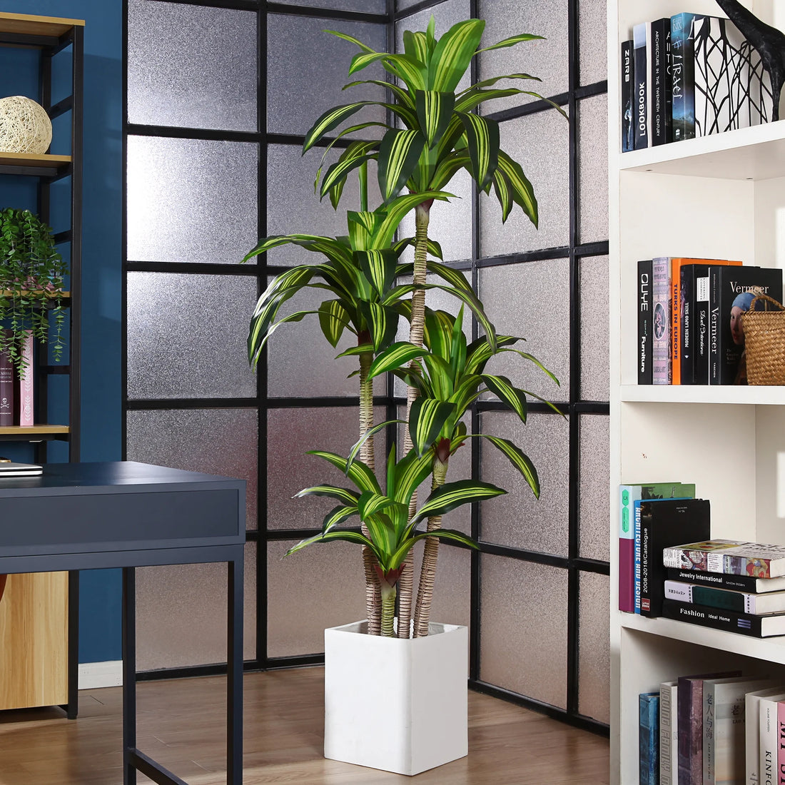 Fake Dracaena Tree in Black Plastic Pot