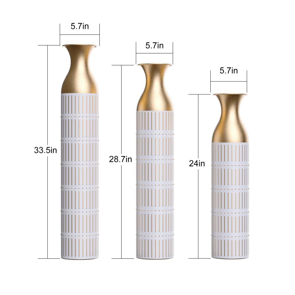Decorated White Metal Vases Set 