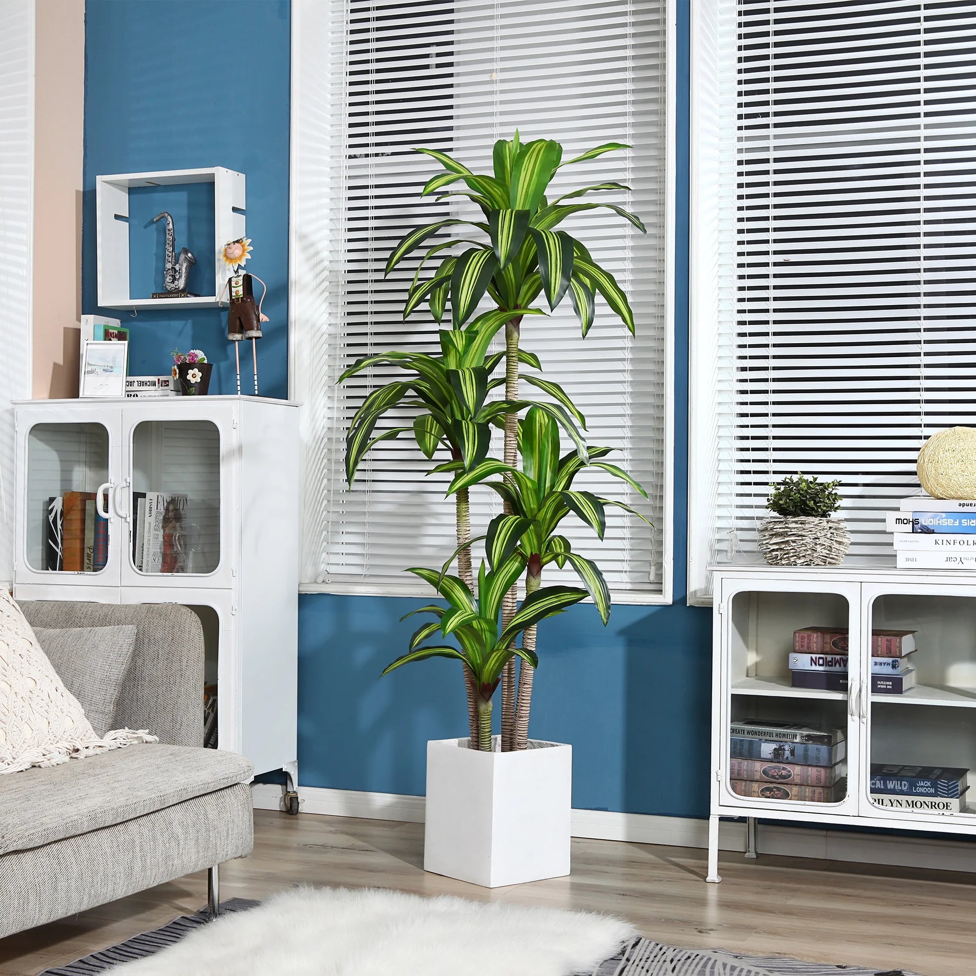 Fake Dracaena Tree in Black Plastic Pot