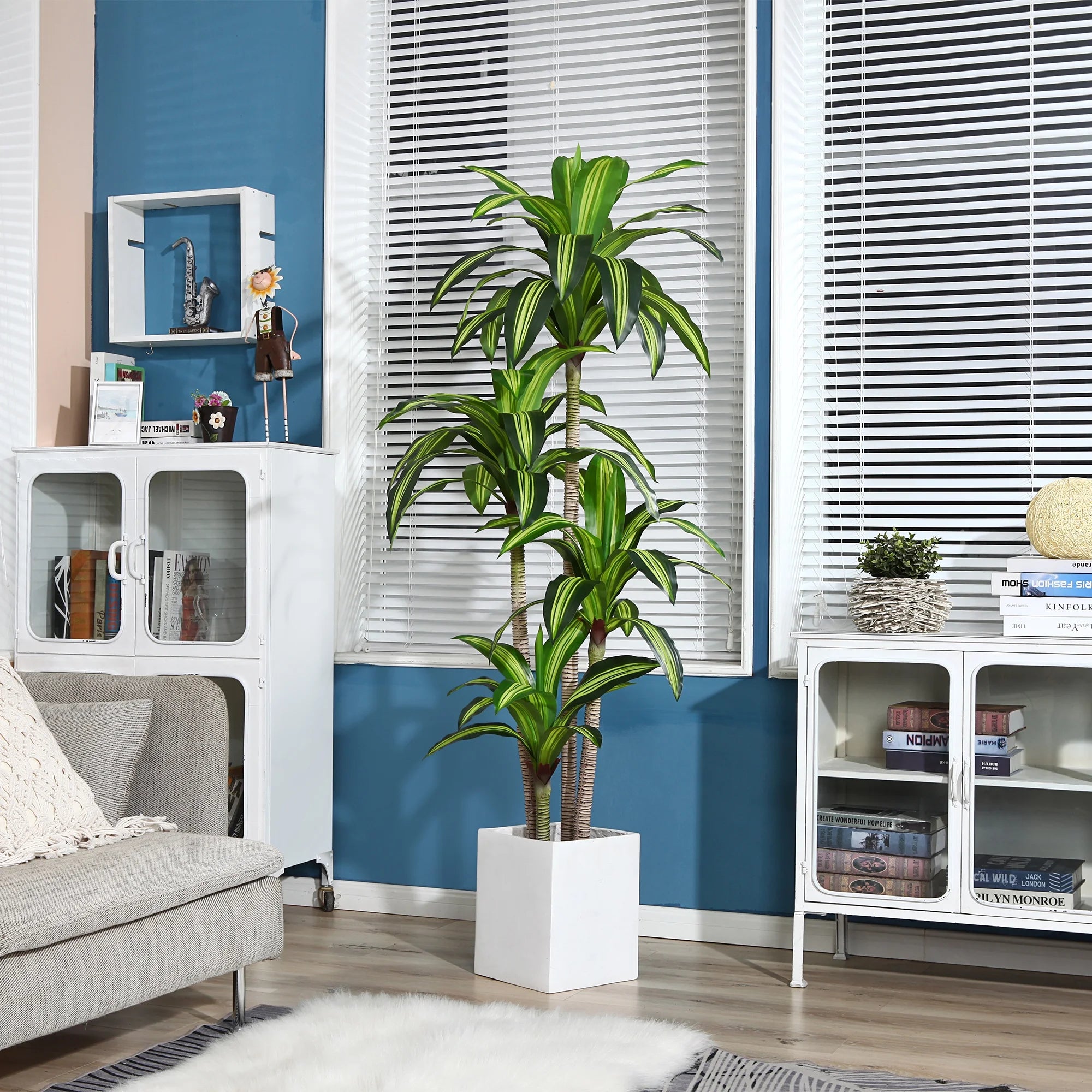 Fake Dracaena Tree in Black Plastic Pot
