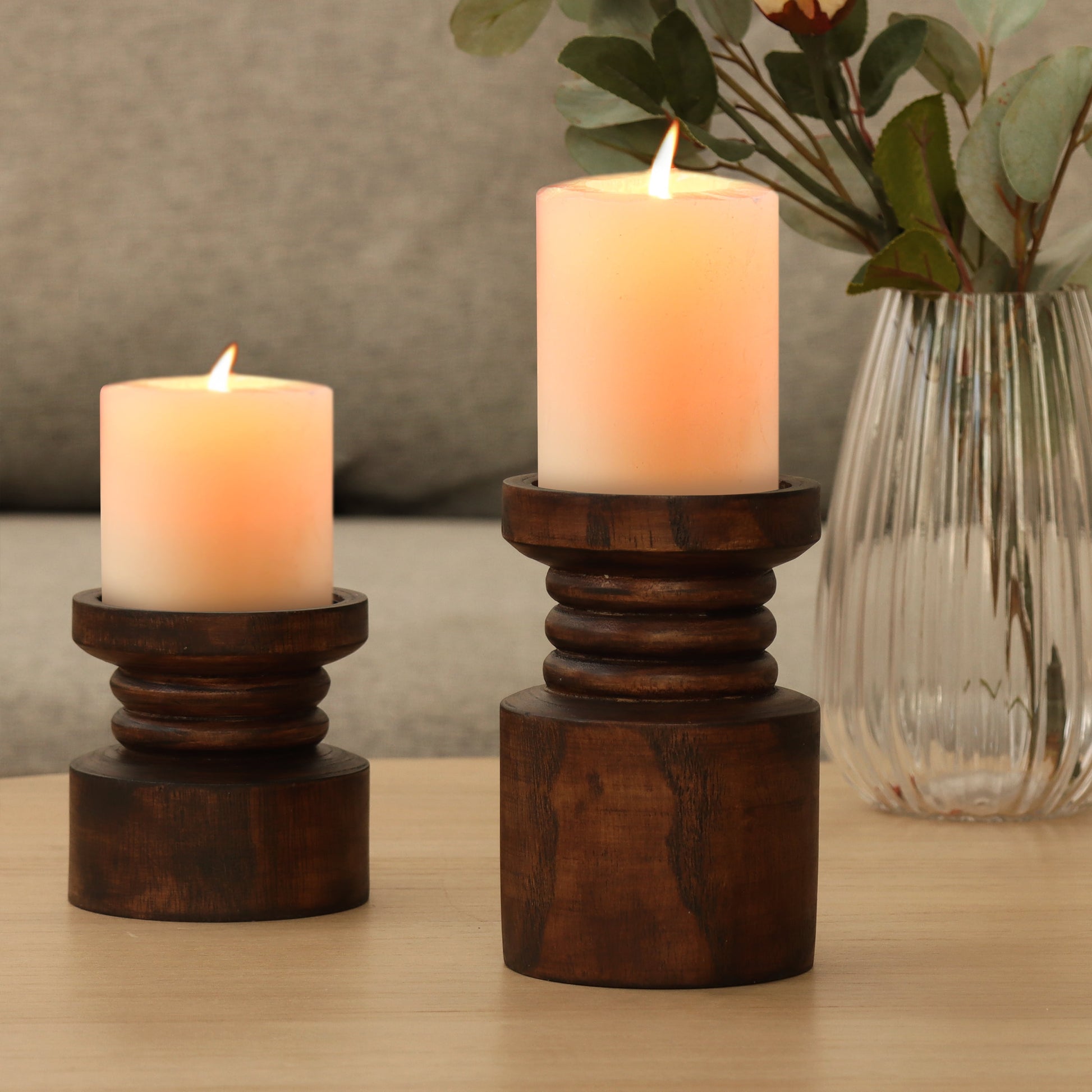 Decorative Wood Pillar Candleholder