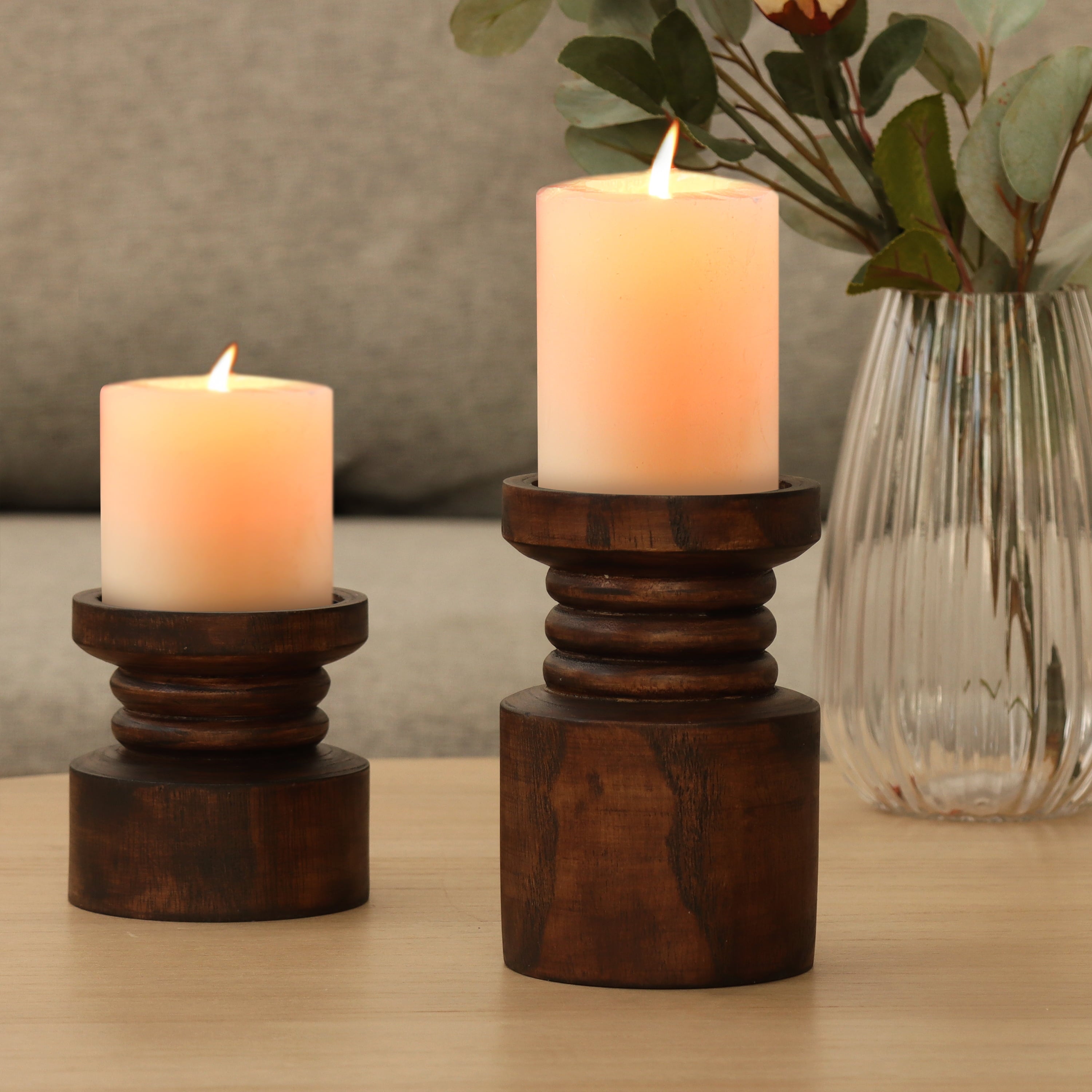 Decorative Wood Pillar Candleholder