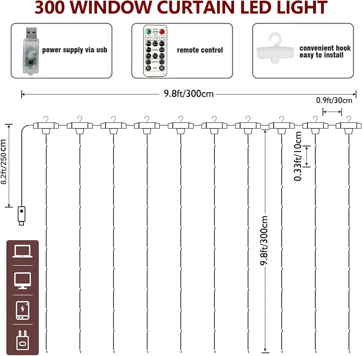 Window Curtain String Lights