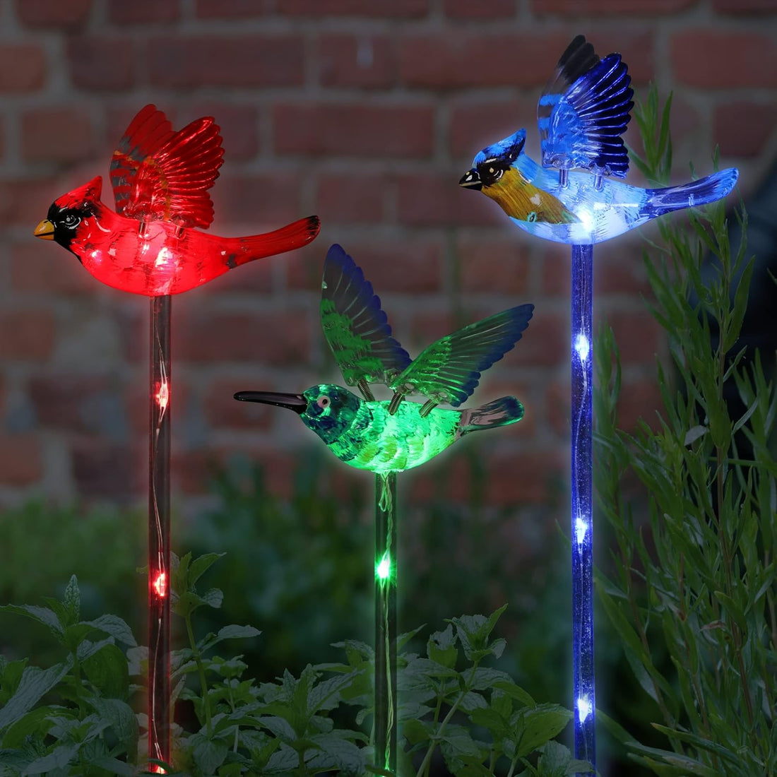 Set of 3 Bird Garden Solar Lights Stakes